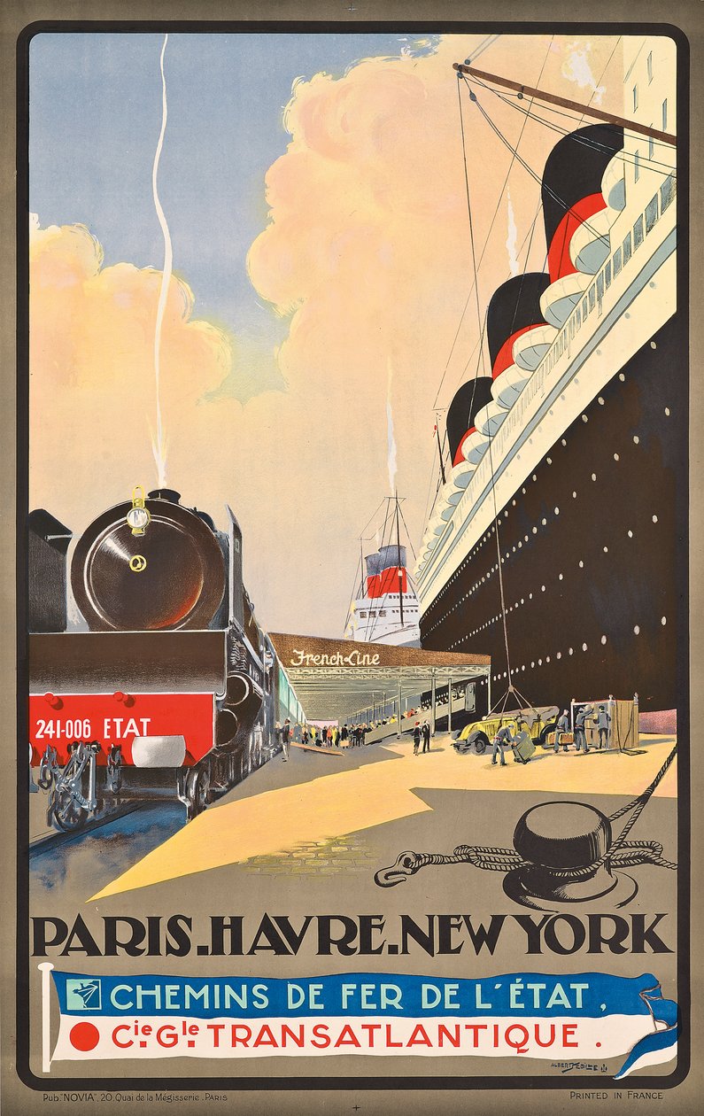 Plakat, der reklamerer for rejser med rederiet Compagnie Generale Transatlantique, ca. 1930 (farvelitografi) af Albert Sébille
