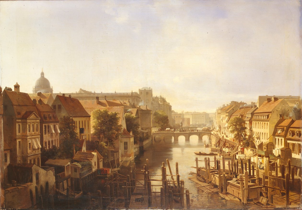 Udsigt over den lange bro fra Mühlendamm, 1850 af Albert Schwendy