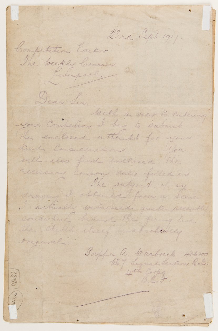 Brev til konkurrenceredaktøren, 23. september 1917 af Albert Warbrick