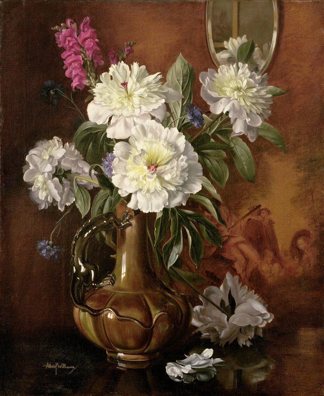 AB298 Hvide pæoner i en glaseret victoriansk vase af Albert Williams