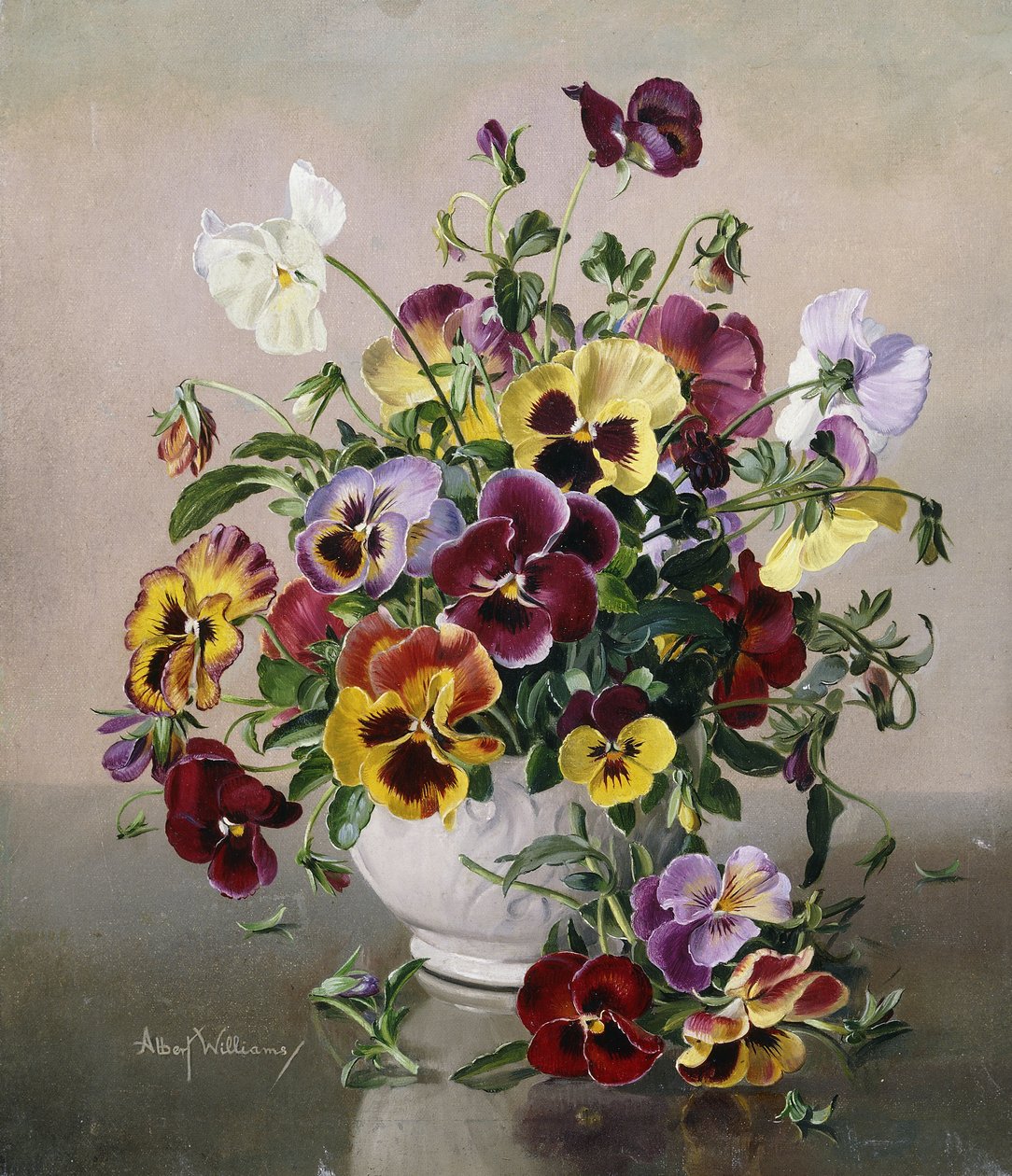 Et stilleben med stedmoderblomster af Albert Williams