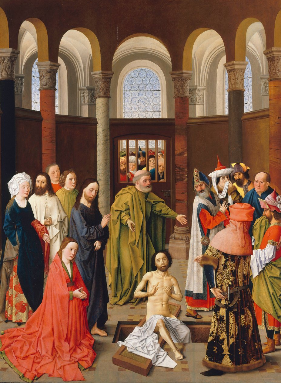 Resurrection de Lazare - The Raising of Lazarus af Albert van Ouwater (ca. 1415-c. 1475), ca. 1455 - Olie på træ af Albert van Ouwater