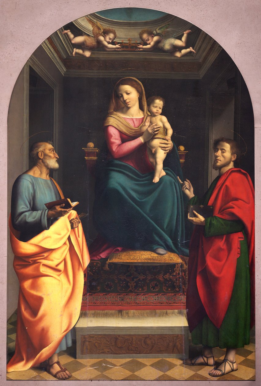 Madonna med de hellige Peter og Lukas, de første tyve år af det 16. århundrede (maleri) af Albertino (attr.to) Piazza