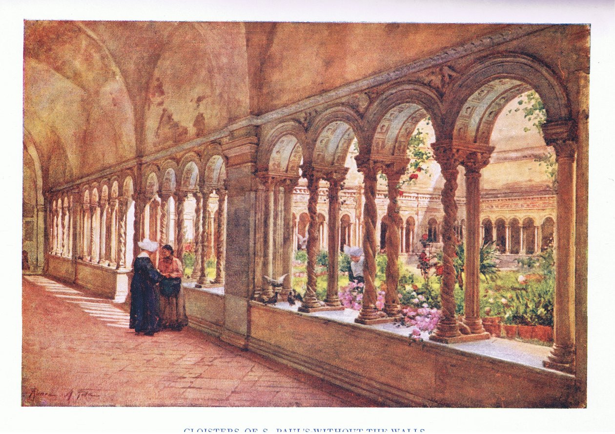 Cloisters of S. Pauls-Without-the-Walls, fra Rom udgivet af A & C Black Ltd, 1925 af Alberto Pisa