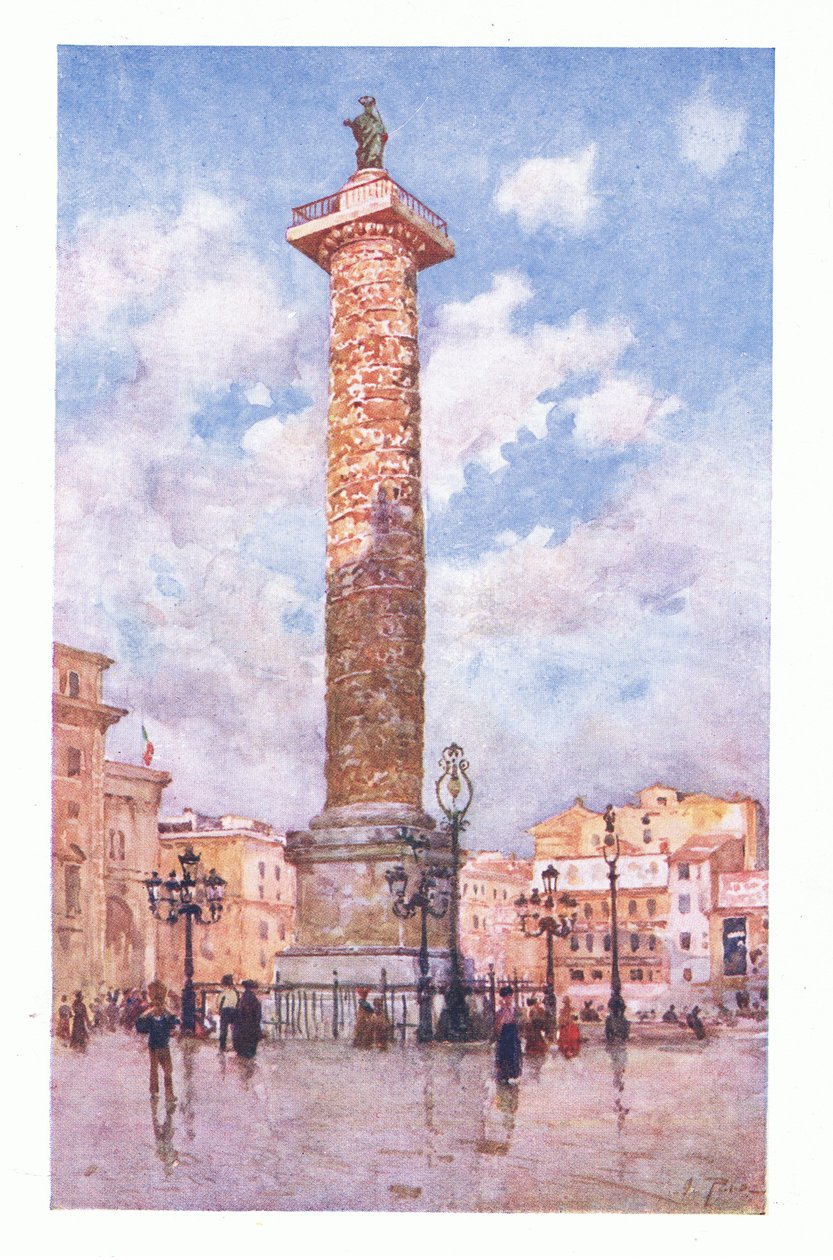 Søjle af Marcus Aurelius, Piazza Colonna, fra Rom udgivet af A & C Black Ltd, 1925 af Alberto Pisa