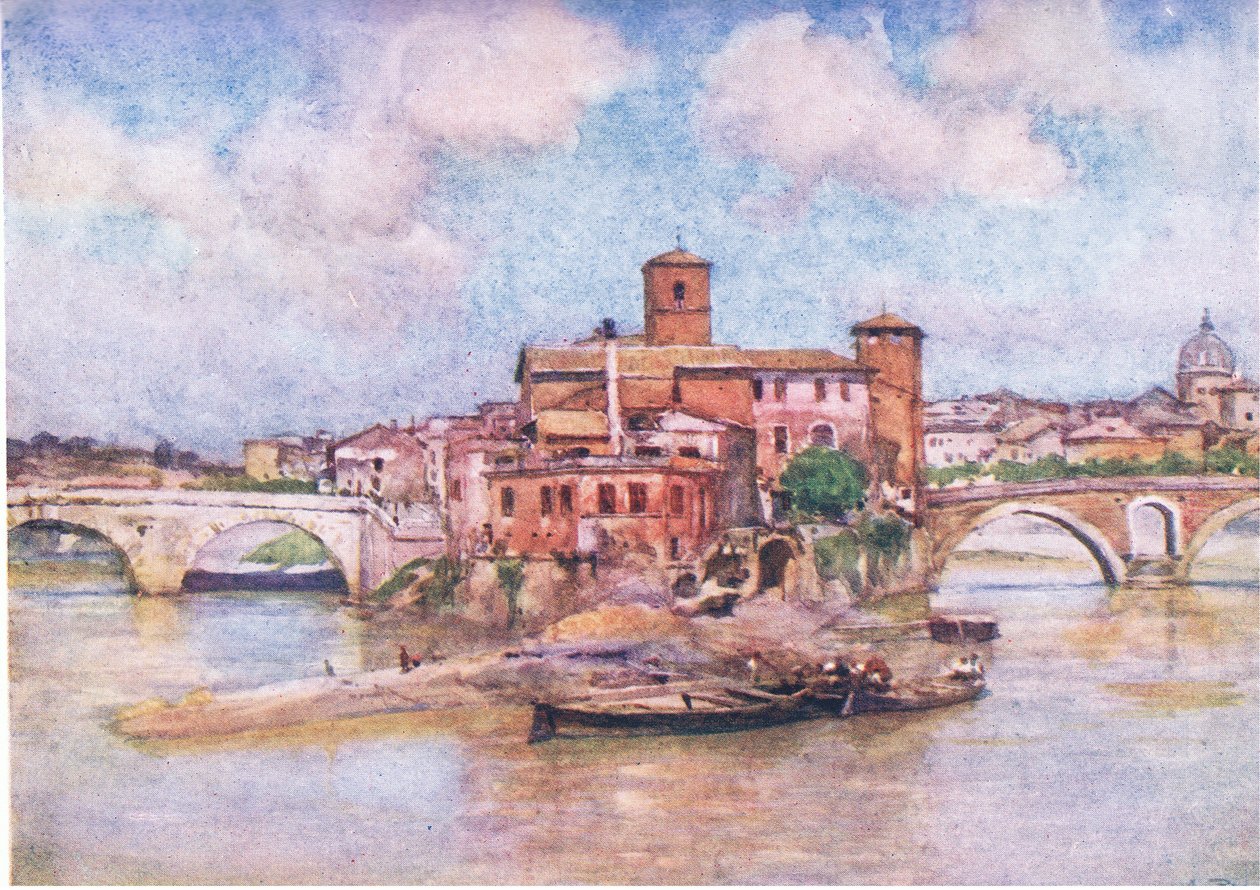 Island of the Tiber-The Isola Sacra, fra Rom udgivet af A & C Black Ltd, 1925 af Alberto Pisa