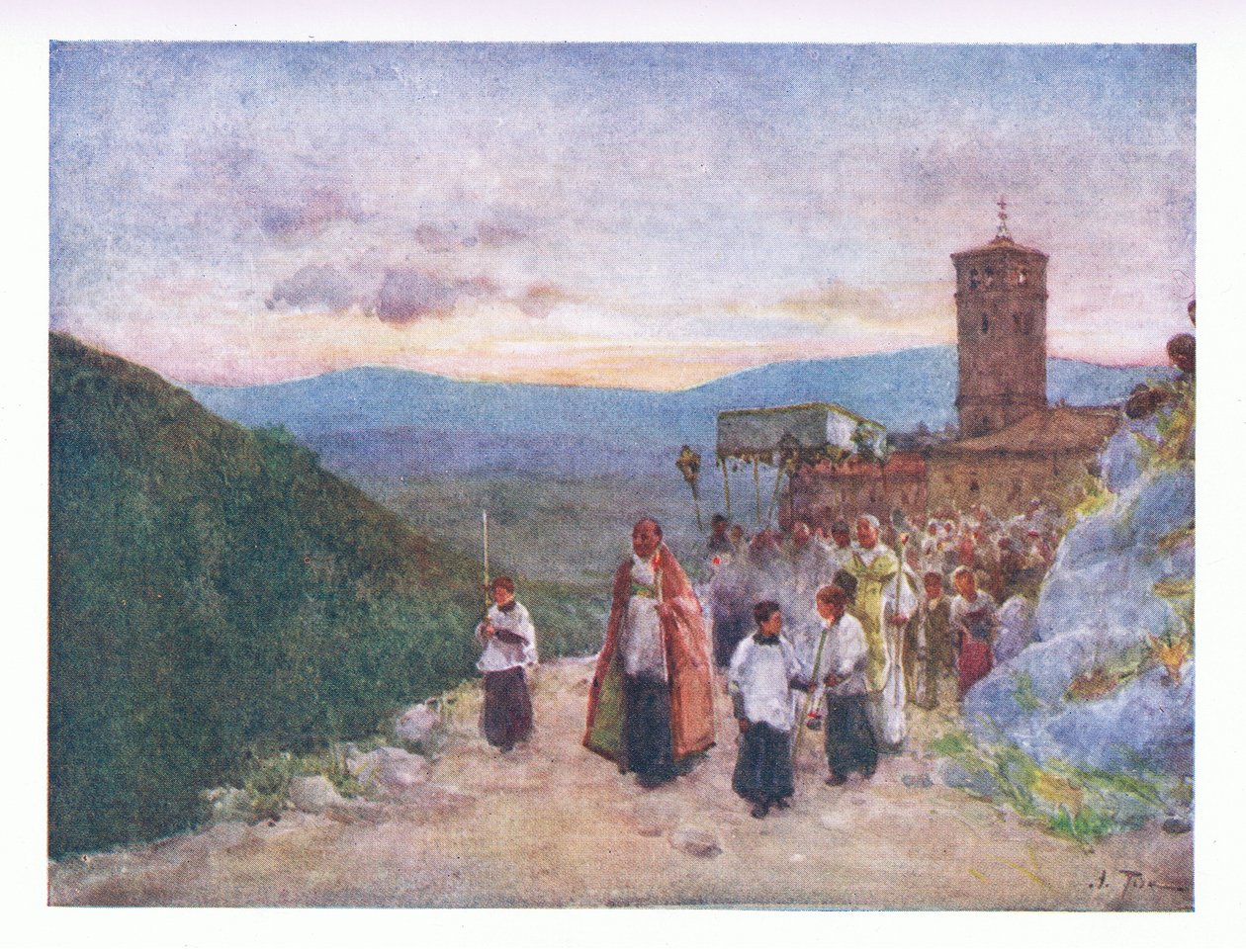 Procession med værten i Subiaco, fra Rom udgivet af A & C Black Ltd, 1925 af Alberto Pisa