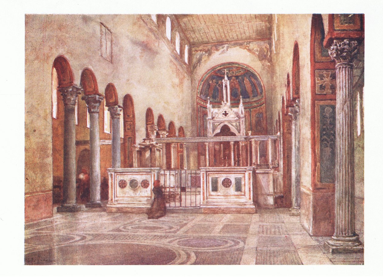 Santa Maria in Cosmedin (tidlig kristen basilika), fra Rom udgivet af A & C Black Ltd, 1925 af Alberto Pisa