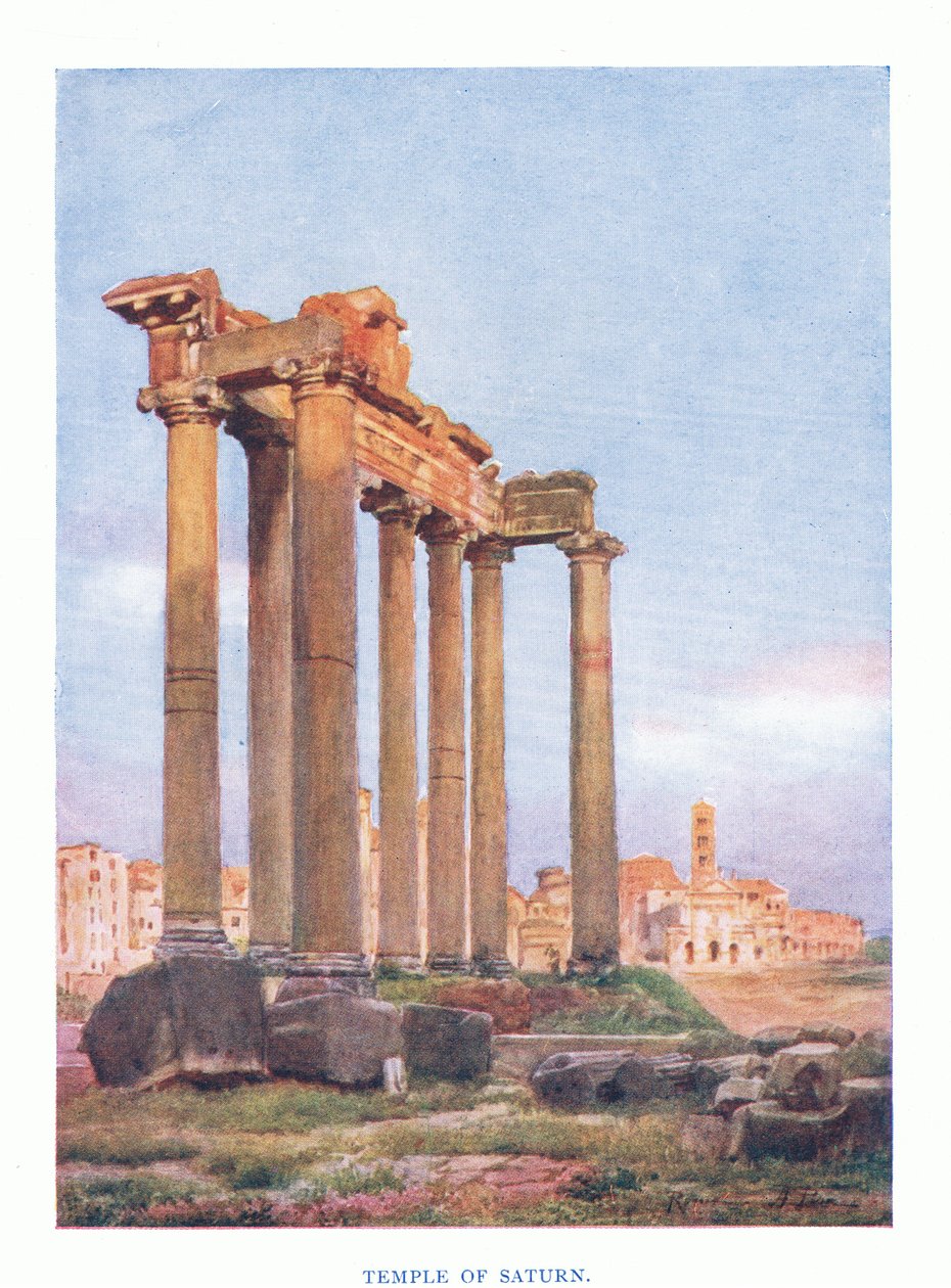 Temple of Saturn, fra Rom udgivet af A & C Black Ltd, 1925 af Alberto Pisa