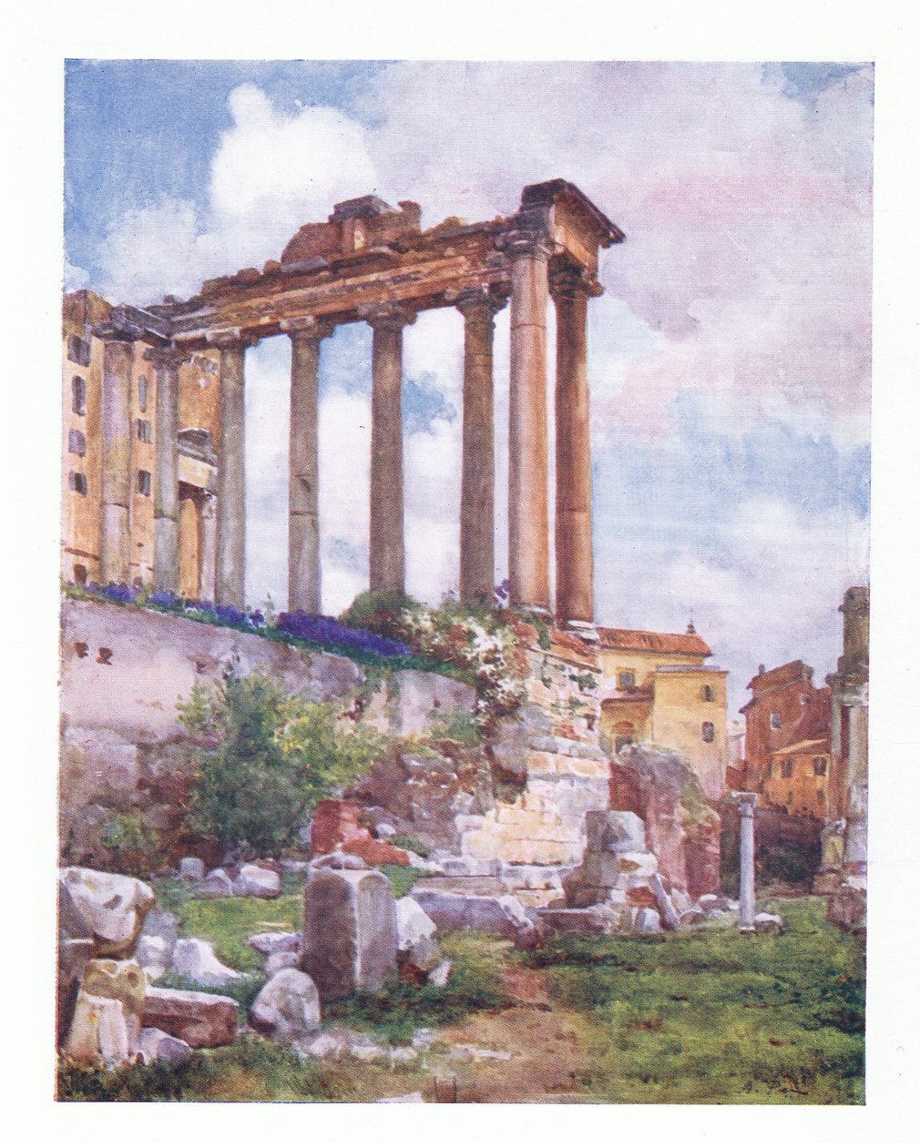 Saturns tempel, fra Basilica Julia i Forum, fra Rom udgivet af A & C Black Ltd, 1925 af Alberto Pisa