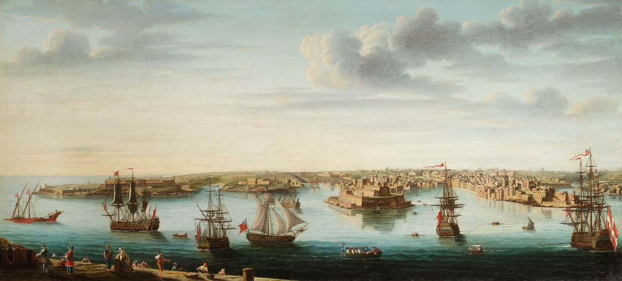 Et af et sæt med syv udsigter over Valletta, Malta og omegn, ca. 1753 af Alberto Pullicino