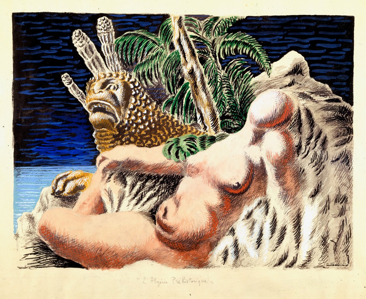 Forhistorisk Algeriet Allegorie. Maleri af Alberto Savinio (Andrea de Chirico af Alberto (1891 1952) Savinio