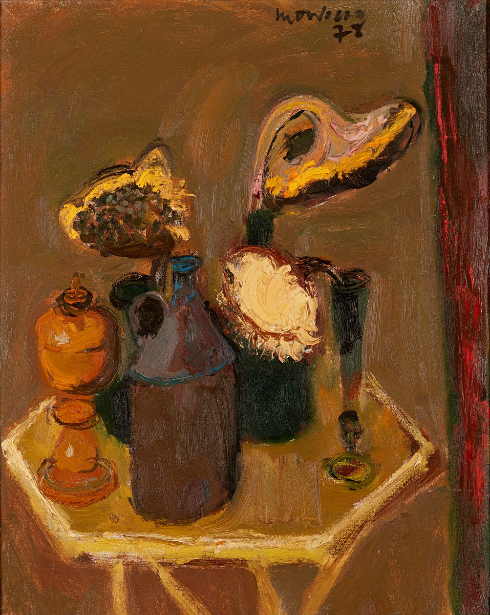 Stilleben med solblomster (olie på lærred) af Alberto Morrocco