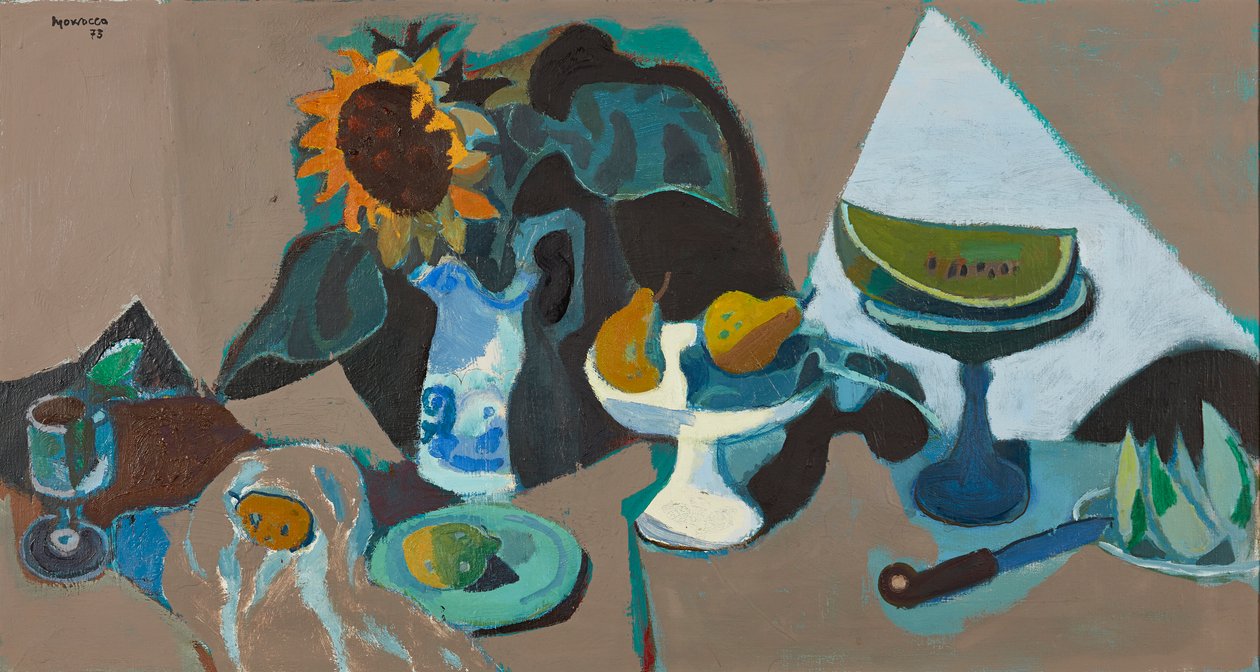 Stilleben med solsikke (olie på lærred) af Alberto Morrocco