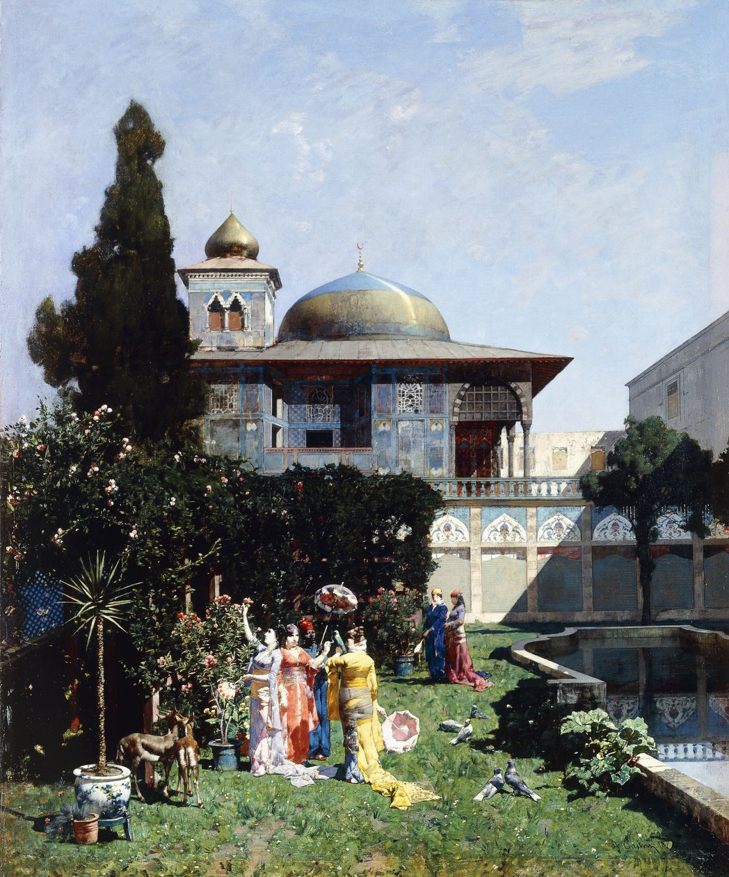 Et Hjørne i Harems Have; Et havehjørne af Harem, 1877 af Alberto Pasini