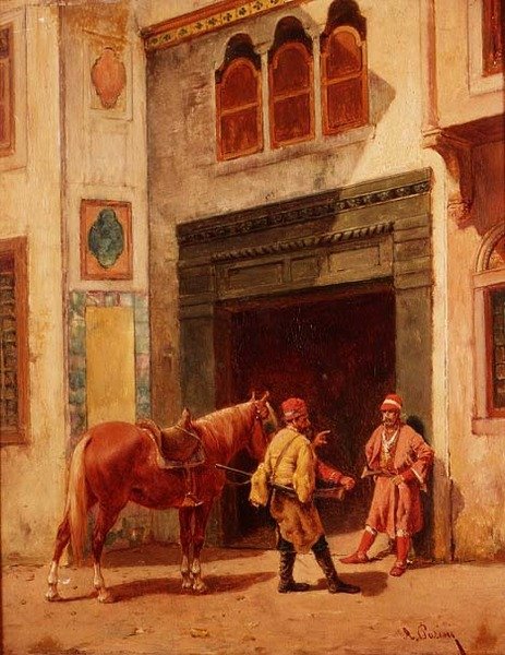 Arabere ved en port af Alberto Pasini