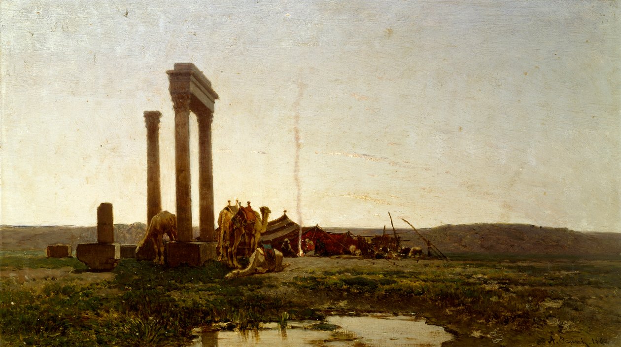 Klassiske ruiner i ørkenen, maleri af Alberto Pasini (1826-1899) af Alberto Pasini