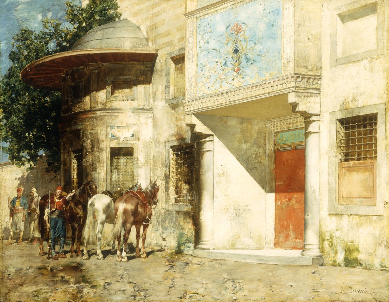 Uden for moskeen, af Alberto Pasini