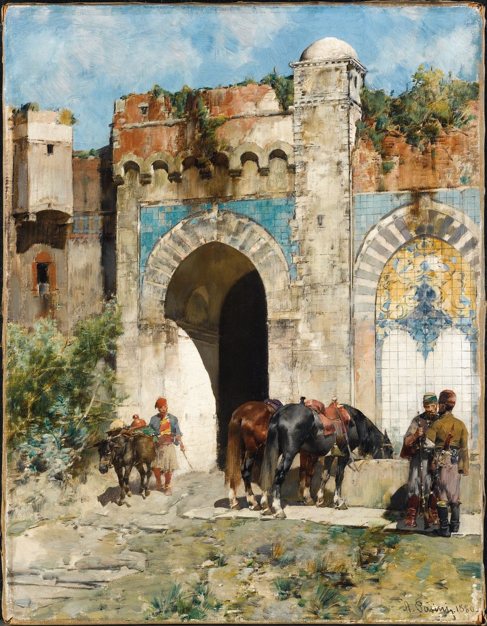 Vanding af hestene, 1880 af Alberto Pasini
