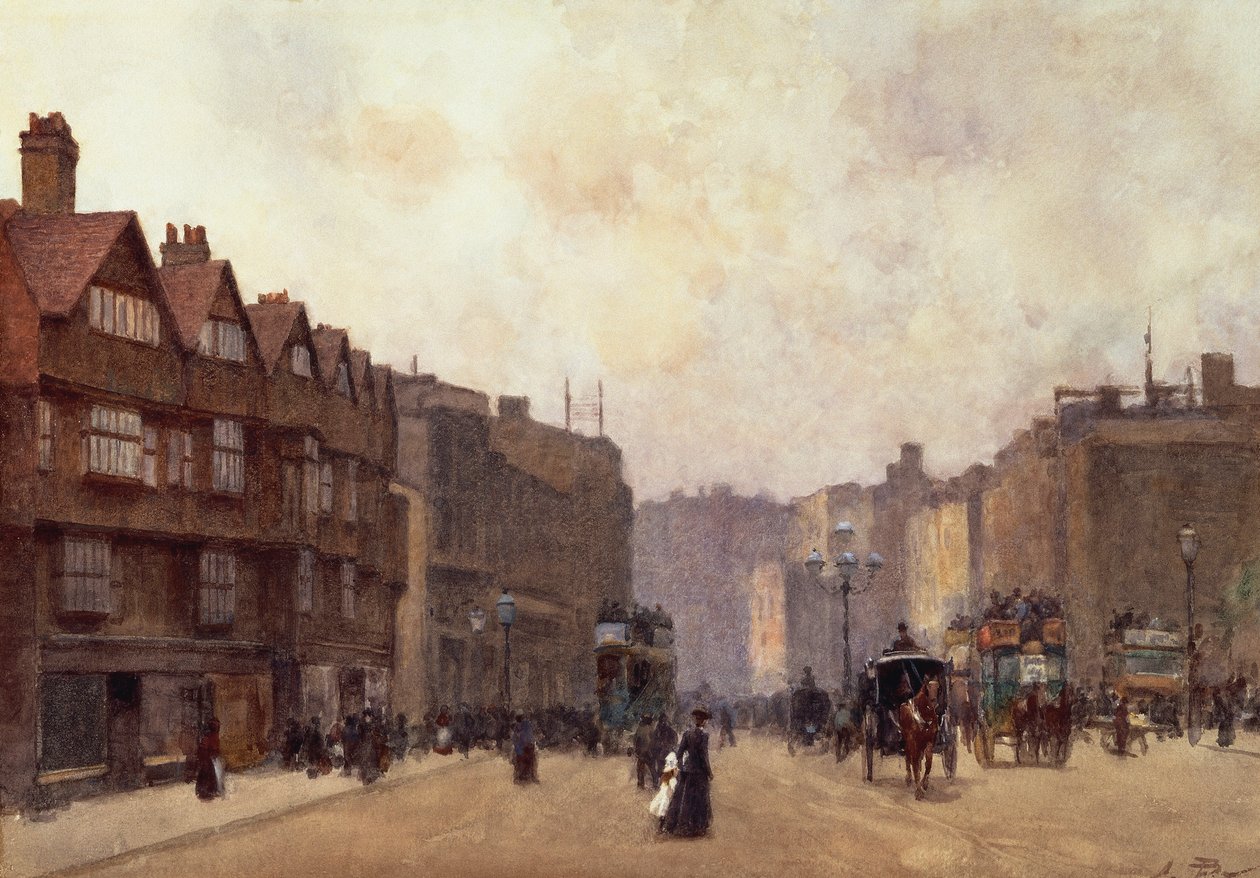 High Holborn, London, af Alberto Pisa (1864-1936), akvarel på papir monteret på pap, 32 4 x 45 7 cm af Alberto Pisa