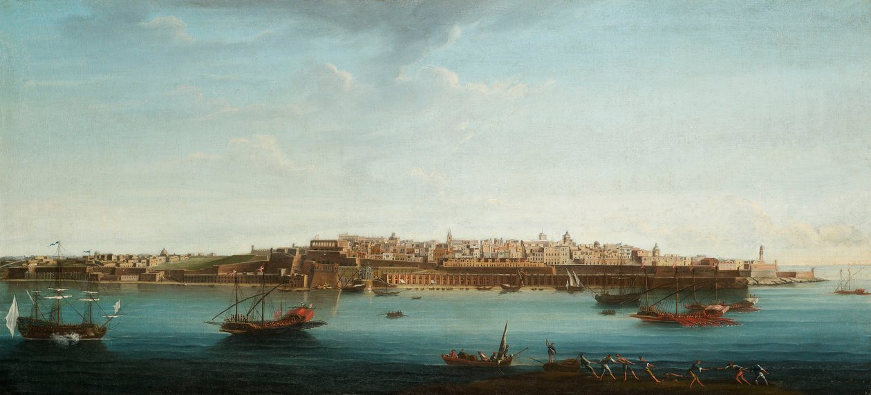 En af et sæt på syv udsigter over Valletta, Malta og dens omegn, ca. 1753 (olie på lærred) af Alberto Pullicino