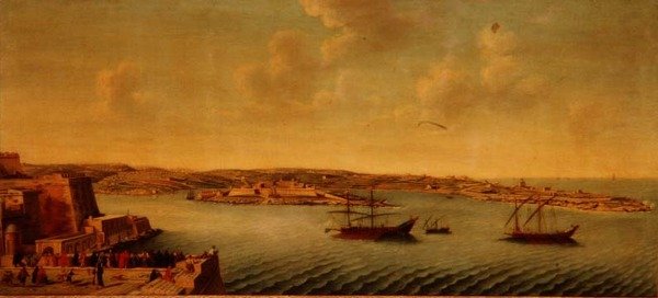Udsigt over Valletta med skibe af Johannesridderordenen af Alberto Pullicino