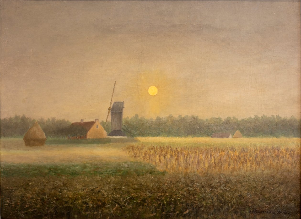 Vindmøller ved Latem ved Moonlight af Albijn Van den Abeele