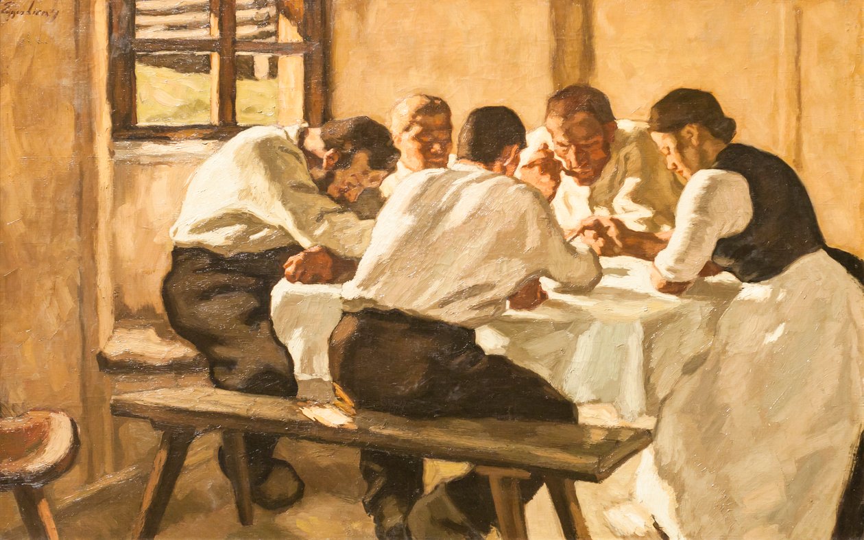 Frokost, ca. 1910 (olie på lærred) af Albin Egger Lienz