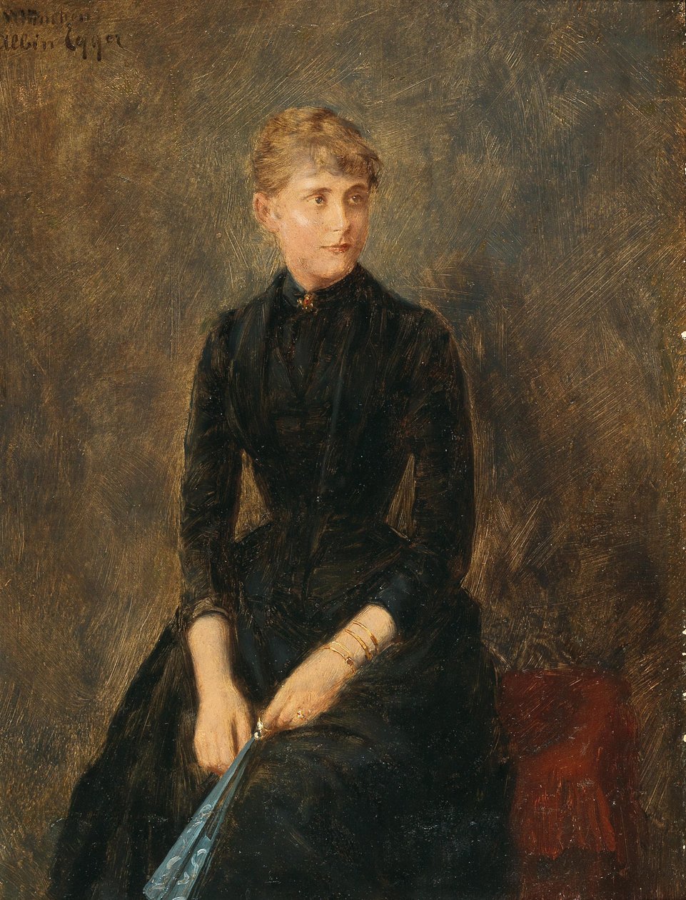 Portræt af sangeren Hedwig Helbig 1869-1951, ca. 1889. af Albin Egger Lienz
