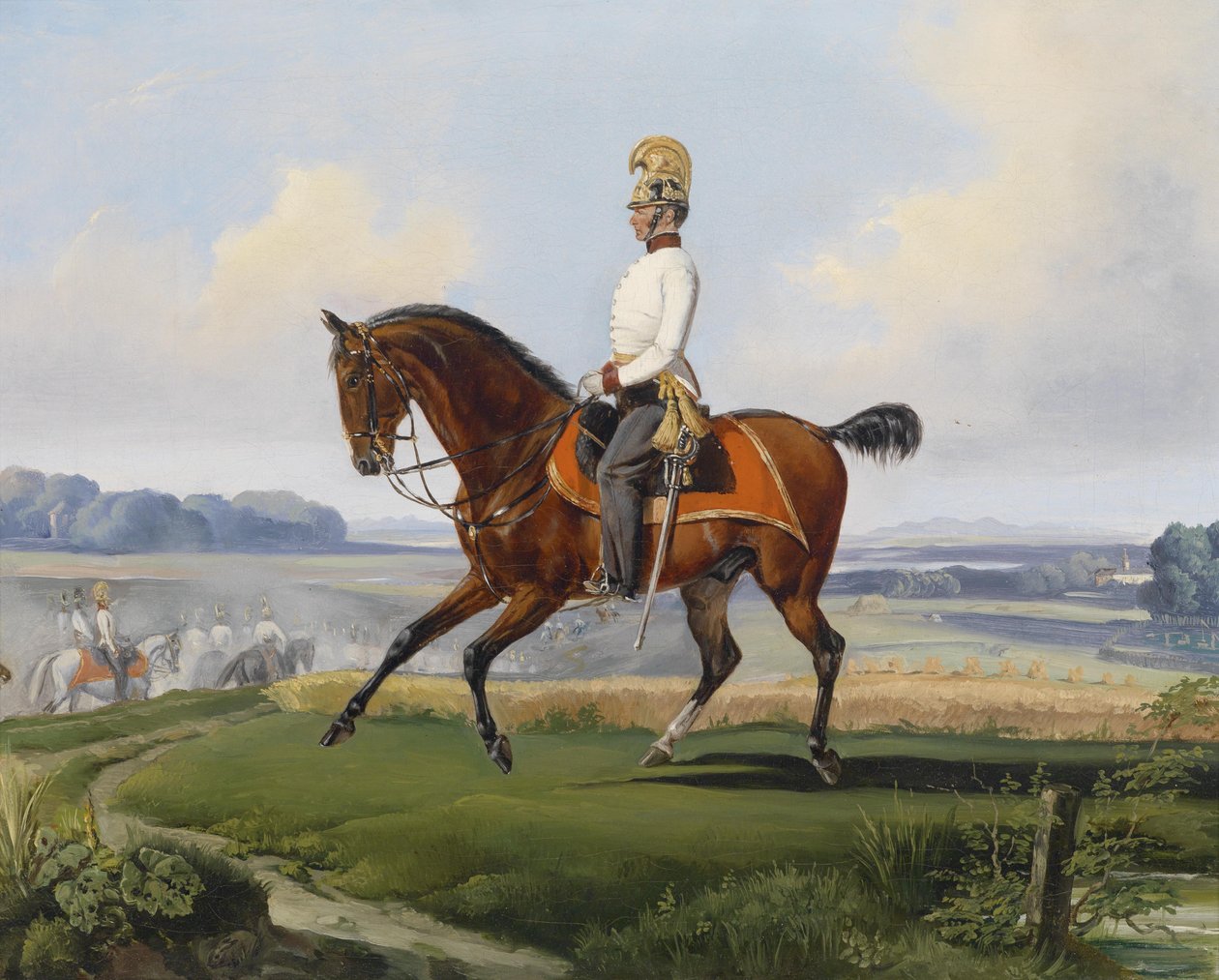 Førsteløjtnant Theodor v. Klein (Zehlendorf 1803-1863 Geltschberg) i uniformen af ​​k. k. Dragonregiment nr. 3 på en træningstur af Albrecht Adam