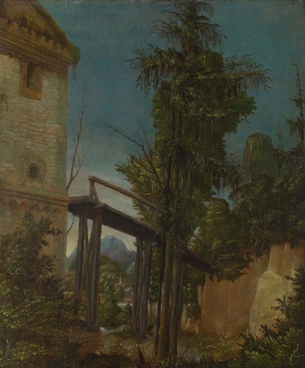 Landskab med gangbro, c.1518-20 af Albrecht Altdorfer