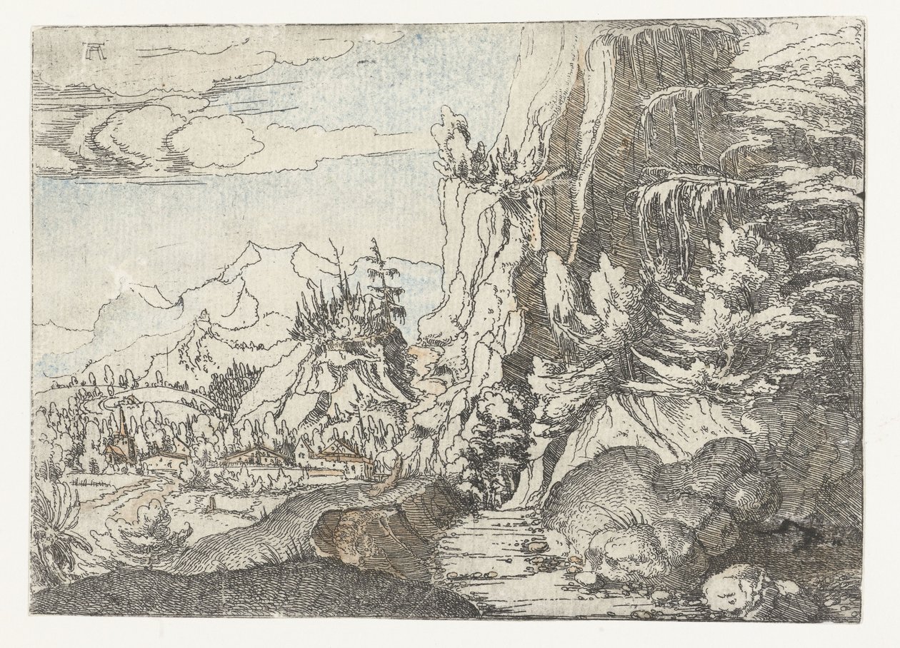 Landskab med en skyggefuld klippe af Albrecht Altdorfer