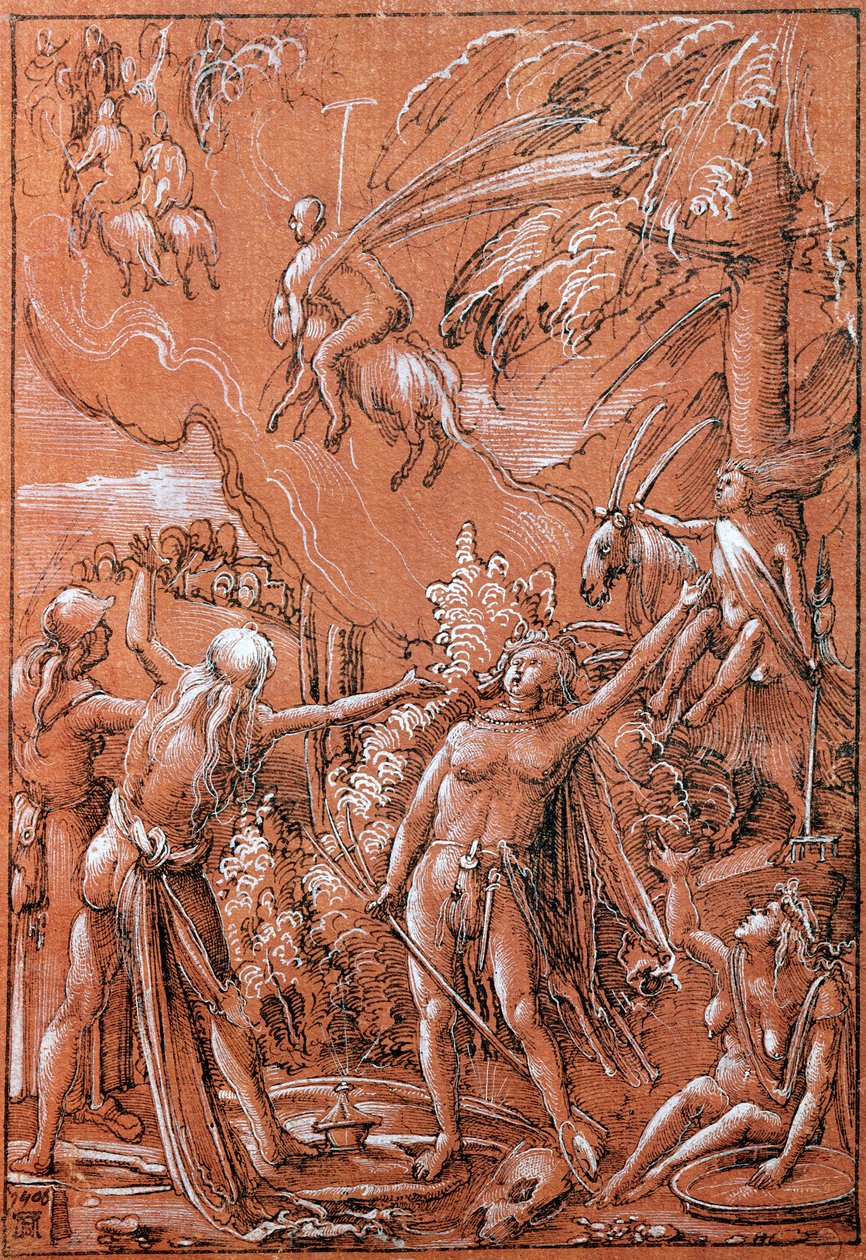Afgang til sabbatten, 1506 (pen og blæk og gouache på papir) af Albrecht Altdorfer