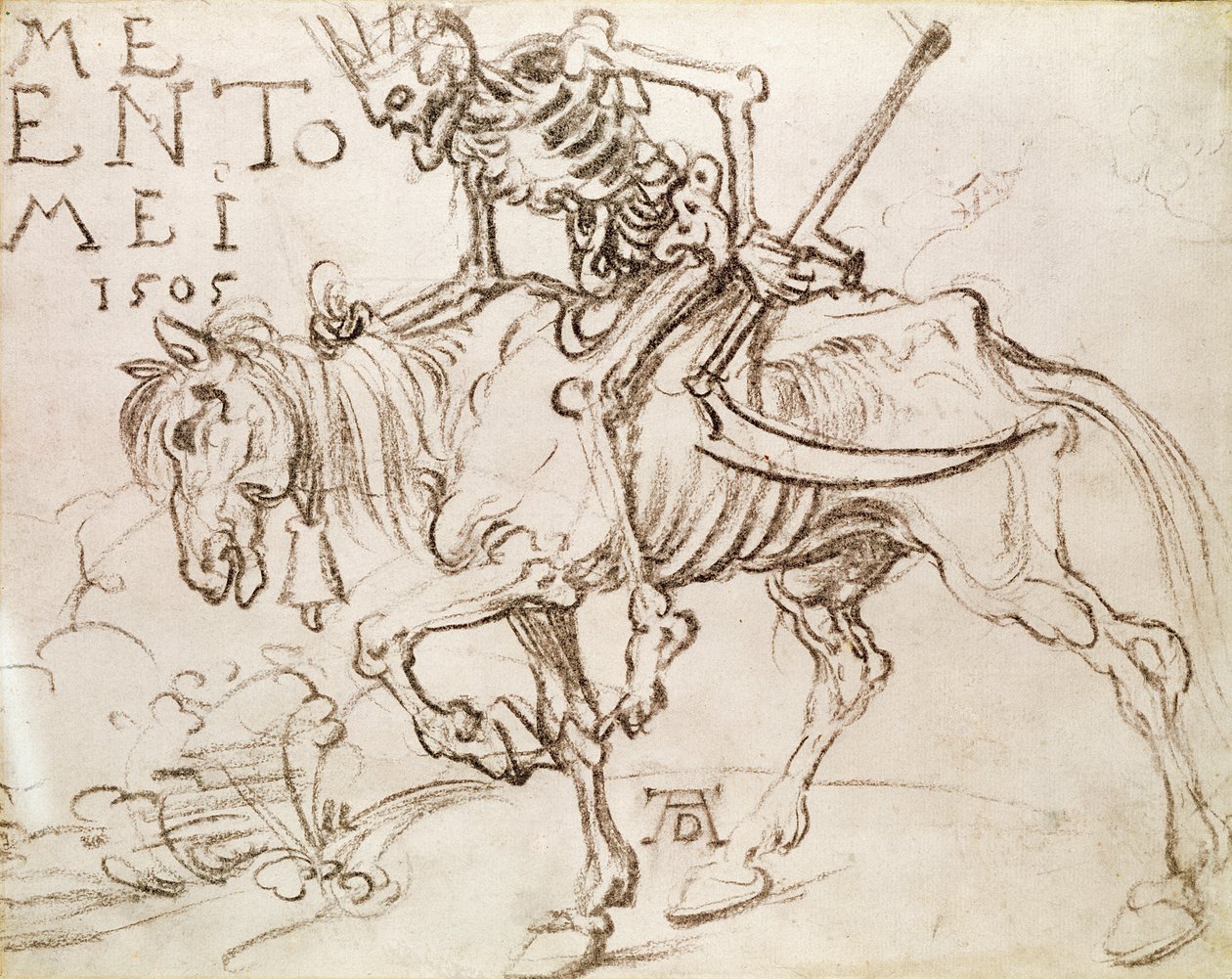 Death Riding, 1505 (kul på papir) af Albrecht Dürer