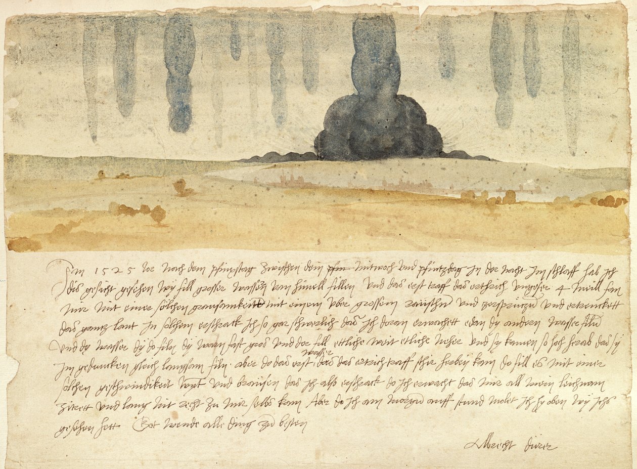 Drømmelandskab med tekst, 1526 (pen og blæk og wc på papir) af Albrecht Dürer