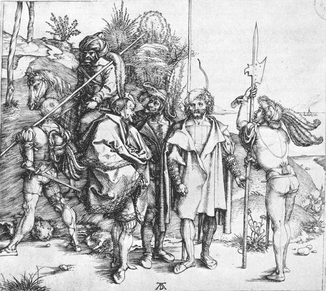 Fem Lansquenets og en orientalsk til hest af Albrecht Dürer