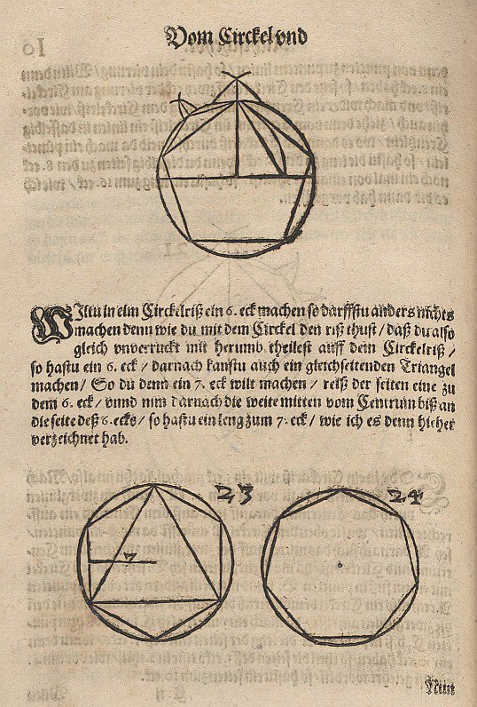 Konstruktion af en femkant, sekskant og heptagon af Albrecht Dürer