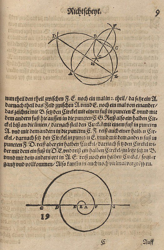 Konstruktion af en cirkel gennem tre givne punkter af Albrecht Dürer