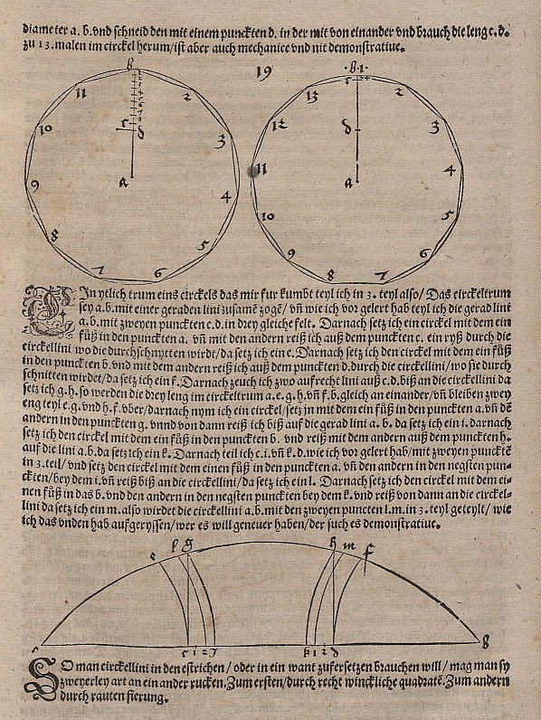 Konstruktion af almindelige elleve og trekantede hjørner af en cirkelbue af Albrecht Dürer