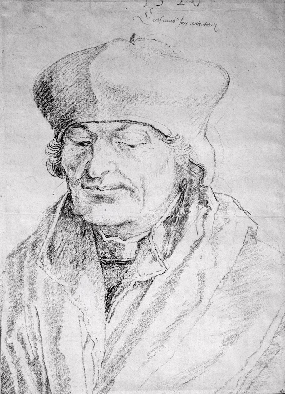 Portræt af Desiderius Erasmus (1469-1536) 1520 (kul på papir) af Albrecht Dürer