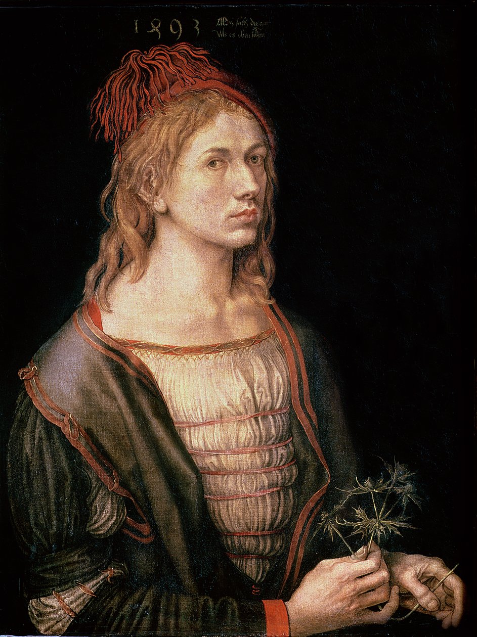 Selvportræt med en tidsel, 1493 (olie på pergament) af Albrecht Dürer