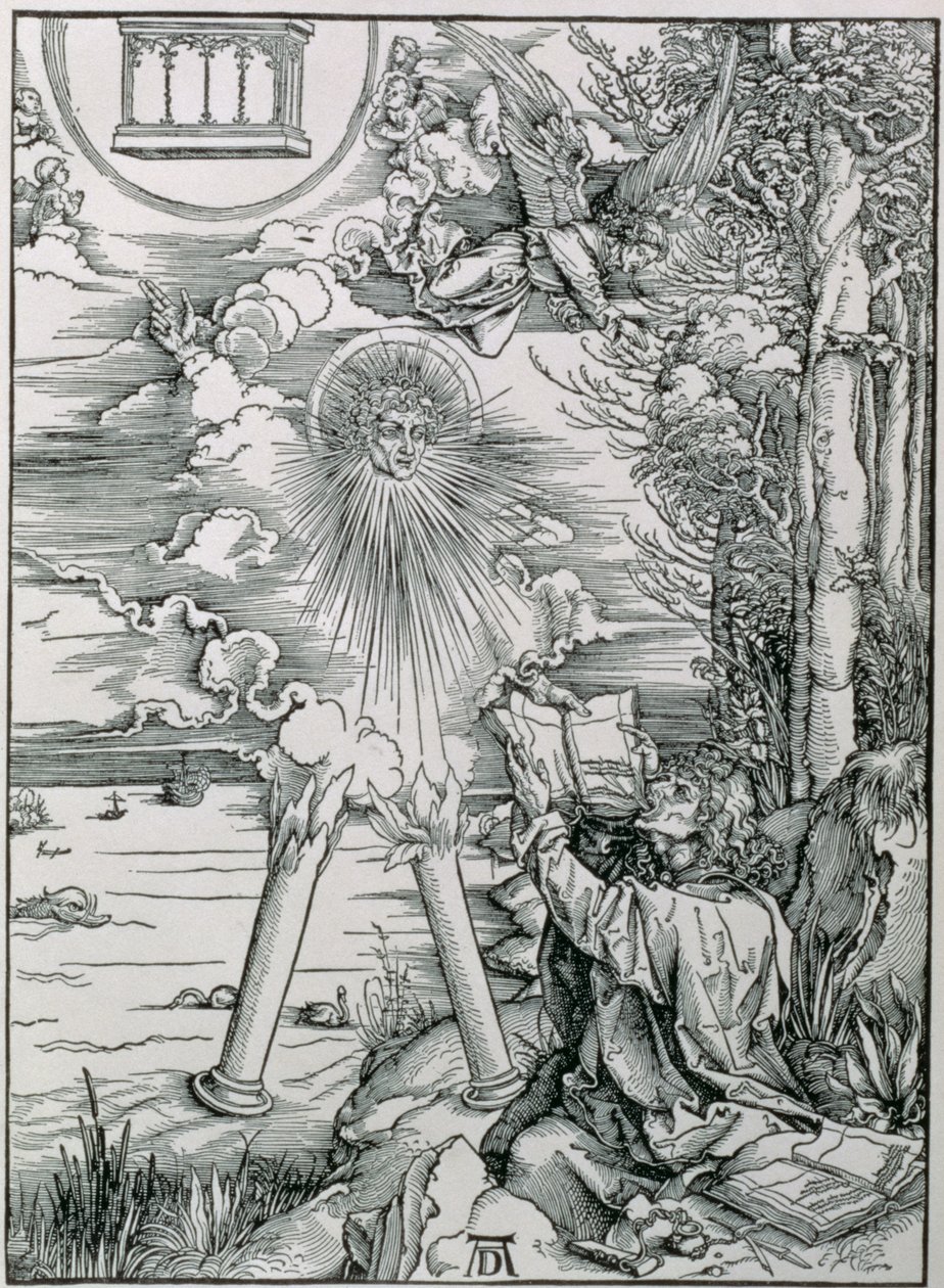 Johannes, der fortærer bogen fra "Apokalypsen" eller "Johannes den guddommeliges åbenbaringer", udg. 1498 af Albrecht Dürer