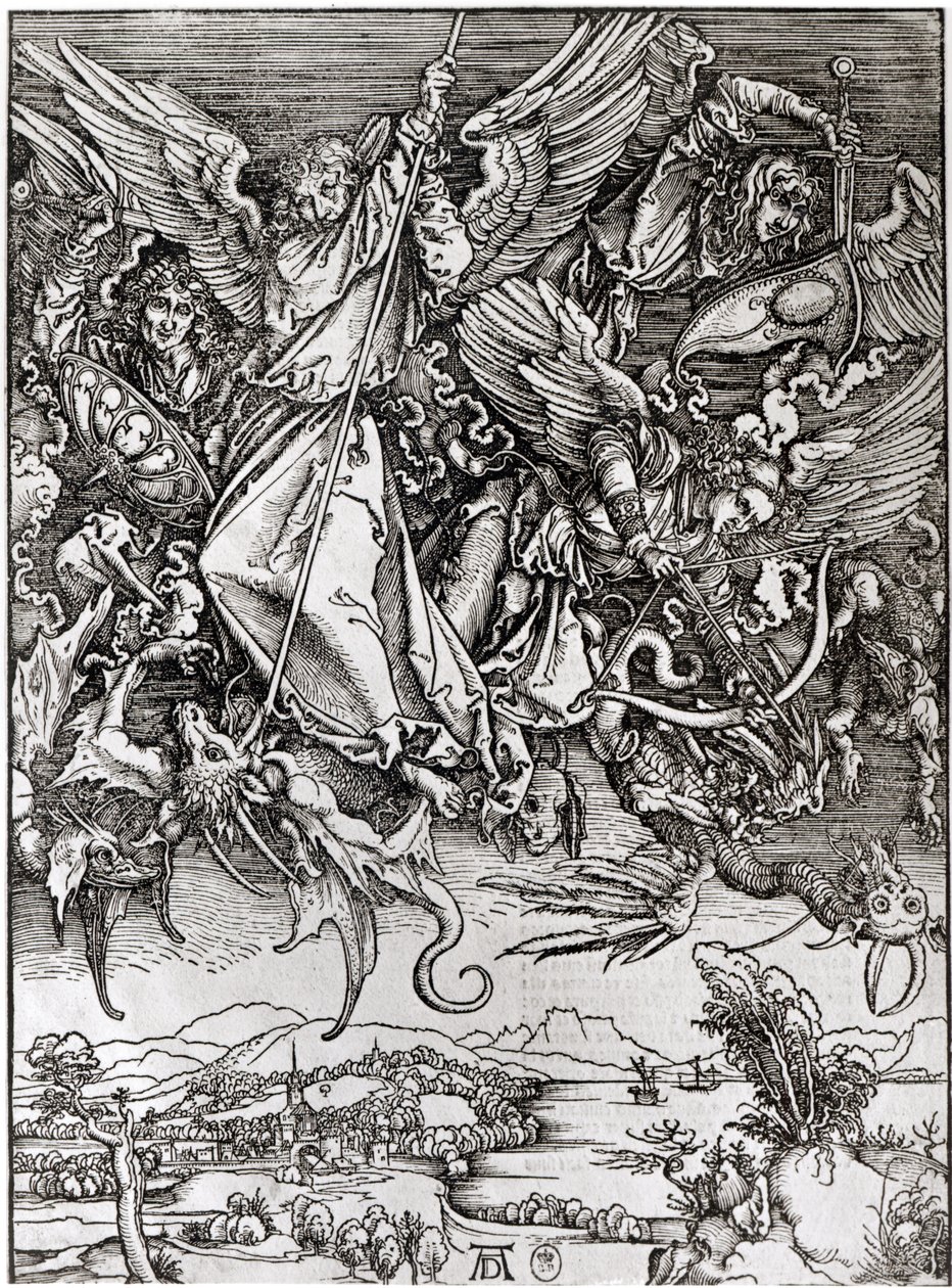 St. Michael and the Dragon, fra en latinsk udgave, 1511 (xylograf) af Albrecht Dürer