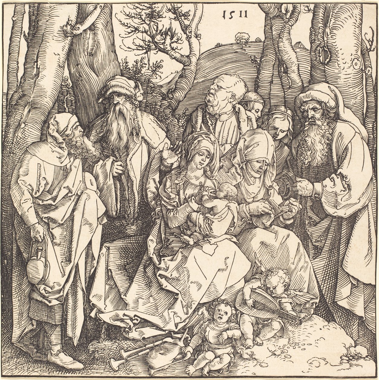Den hellige familie med to musikskabende engle af Albrecht Dürer
