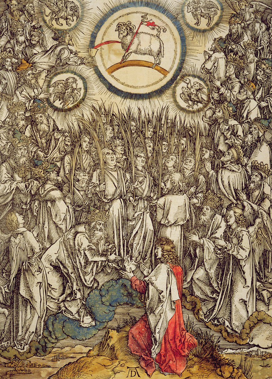Guds lam dukker op på Sions bjerg, 1498 (farvetræsnit) af Albrecht Dürer