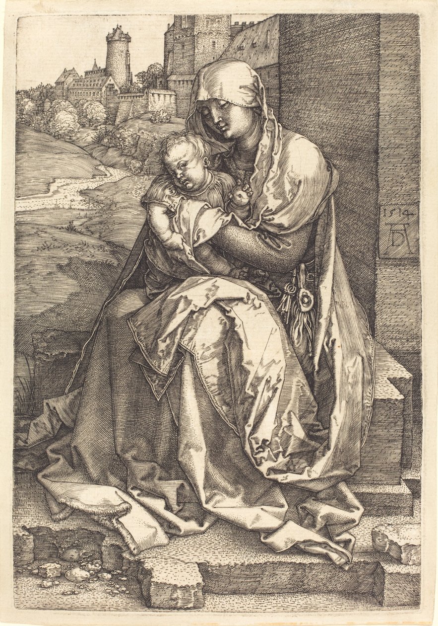 Jomfruen og barnet siddende ved væggen af Albrecht Dürer