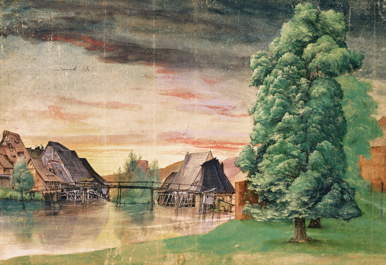 Vandmøllen, 1495-97 (pen og blæk, gouache og wc på papir) af Albrecht Dürer
