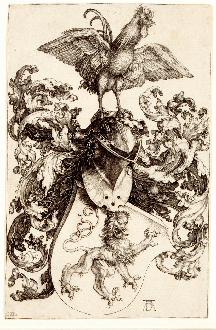 Våbenskjold med en løve og en hane, 1502-03 af Albrecht Dürer