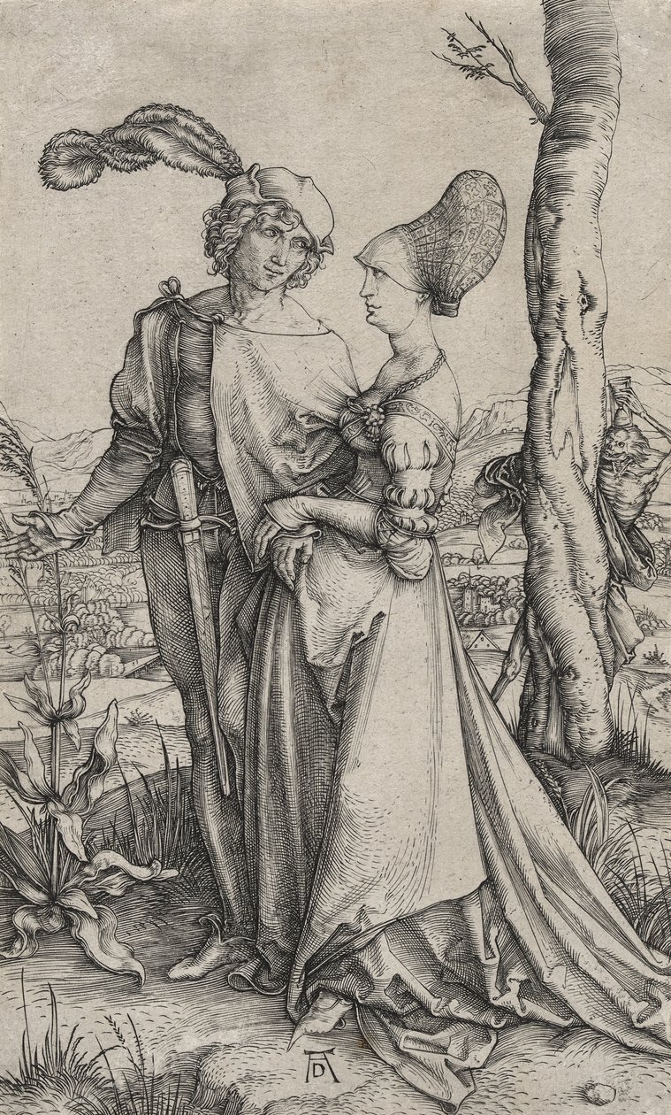 The Promenade eller Young Couple Threatened by Death, ca. 1498 (gravering på lagt papir) af Albrecht Dürer