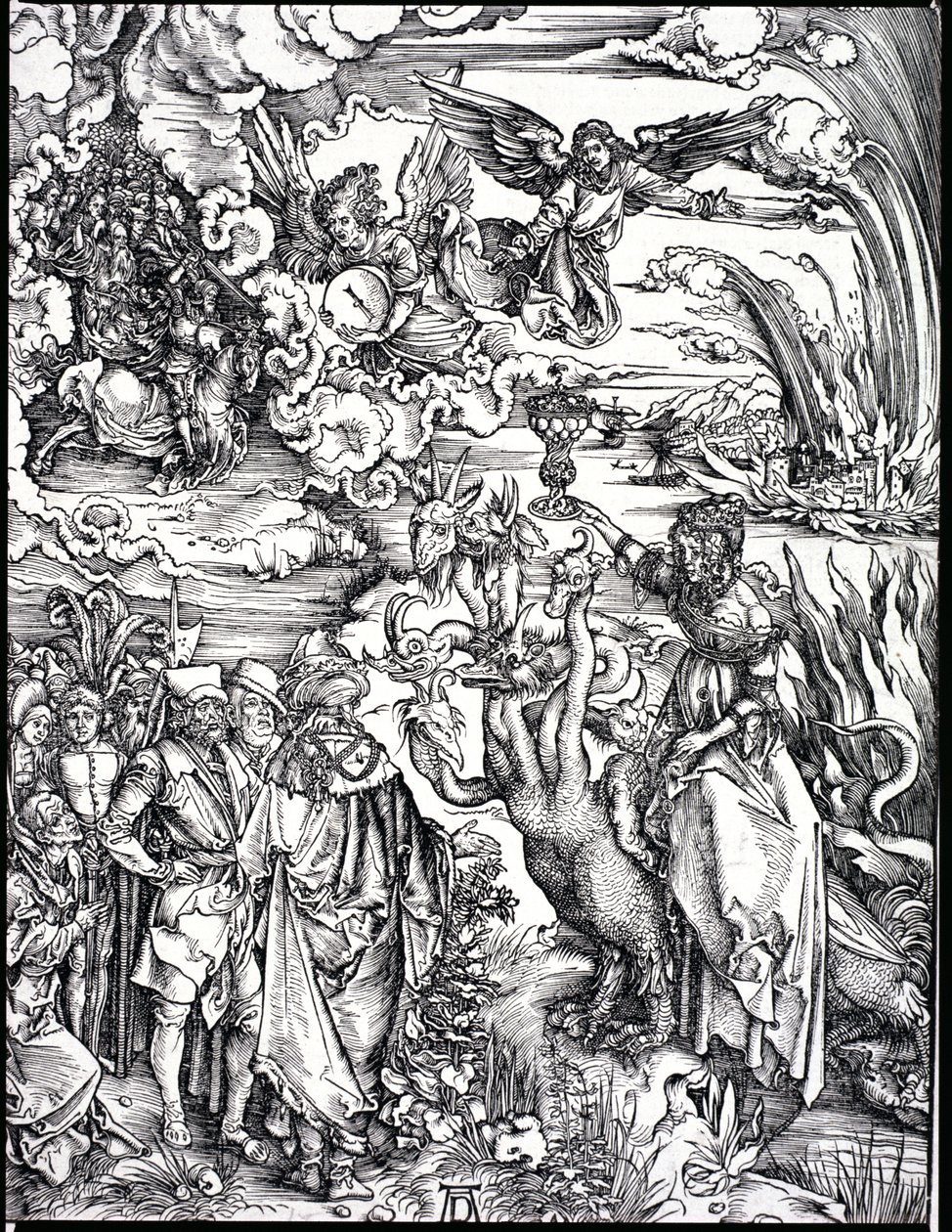 Johannes den Guddommeliges åbenbaring eller Apokalypsen (bw-gravering) af Albrecht Dürer